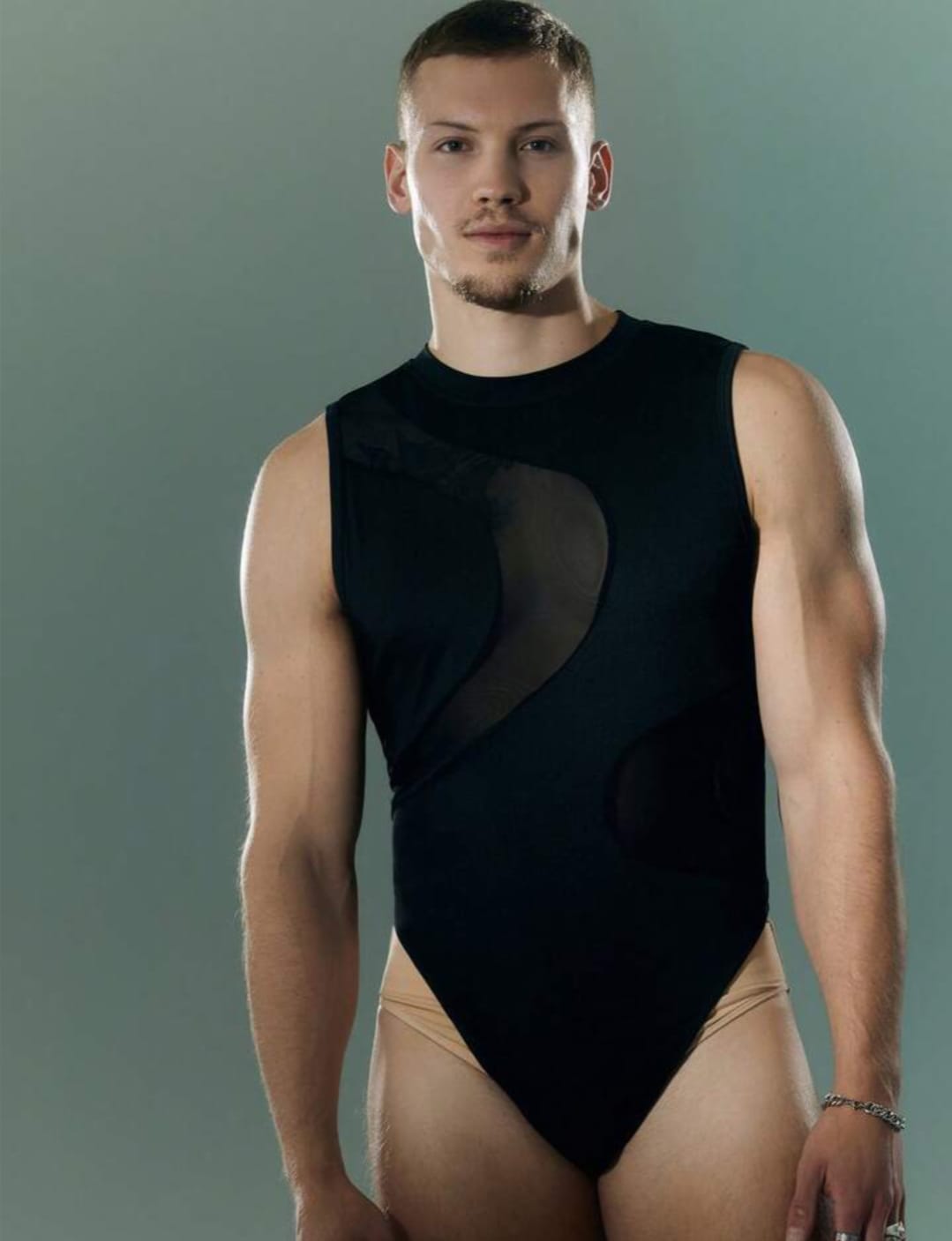 Men’s Sleeveless Mesh Panel Bodysuit